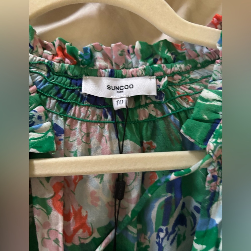 NWT SUNCOO Vibrant Green Floral Romper size T0 (XS) - Picture 5 of 13